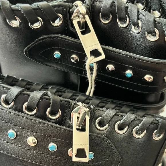 NEW Burberry Women’s Albertina Studded Peep-Toe Booties size 38.5 Black - Picture 13 of 14